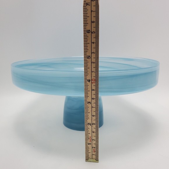 Blue Art Decor Raised Pedestal Platter Plate Cake Stand Wt 4 Ice Cream Wine Cups - Picture 7 of 12